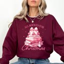 Large Maroon All Booked For Christmas Coquette Reading Teacher Winter Santa Xmas Holiday Sweatshirt