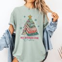 XL Bay Light Sage All Booked For Christmas Reading Teacher Winter Santa Xmas Holiday Edition Comfort Colors Tee