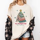 Medium Ivory Cream All Booked For Christmas Reading Teacher Winter Santa Xmas Holiday Edition Comfort Colors Tee