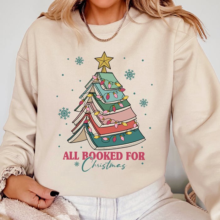 All Booked For Christmas Reading Teacher Winter Santa Xmas Festive Cozy Sweatshirt