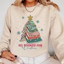 Medium Sand All Booked For Christmas Reading Teacher Winter Santa Xmas Festive Cozy Sweatshirt