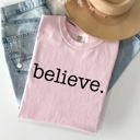 XL Blossom Light Pink Believe Christmas Minimalist Holiday Santa Xmas Snow Winter Cozy Comfort Colors Tee