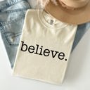 Medium Ivory Cream Believe Christmas Minimalist Holiday Santa Xmas Snow Winter Cozy Comfort Colors Tee
