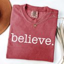 Large Crimson Red Believe Christmas Minimalist Holiday Santa Xmas Snow Winter Cozy Comfort Colors Tee