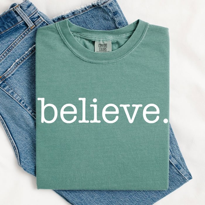 Believe Christmas Minimalist Holiday Santa Xmas Snow Winter Cozy Comfort Colors Tee