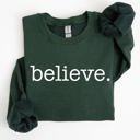 XXXL Forest Green Believe Classic Minimalist Christmas Winter Snow Santa Xmas Cozy Festive Holidays Sweatshirt