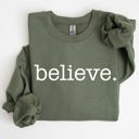 XXL Military Green Believe Classic Minimalist Christmas Winter Snow Santa Xmas Cozy Festive Holidays Sweatshirt