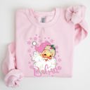 Medium Light Pink Believe Pink Santa Snowflakes Christmas Winter Snow Xmas Graphic Sweatshirt Cozy Holiday Style