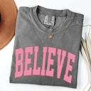 Large Pepper Dark Gray Believe Varsity Collegiate Christmas Santa Winter Xmas Classic Comfort Colors Tee
