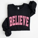 XXL Black Believe Varsity Collegiate Christmas Santa Winter Xmas Festive Holiday Cheer Sweatshirt