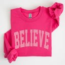 XXL Heliconia Bright Pink Believe Varsity Collegiate Christmas Santa Winter Xmas Festive Holiday Cheer Sweatshirt