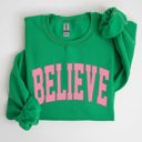 Large Irish Bright Green Believe Varsity Collegiate Christmas Santa Winter Xmas Festive Holiday Cheer Sweatshirt
