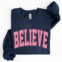 Small Navy Believe Varsity Collegiate Christmas Santa Winter Xmas Festive Holiday Cheer Sweatshirt