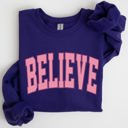 XXL Purple Believe Varsity Collegiate Christmas Santa Winter Xmas Festive Holiday Cheer Sweatshirt
