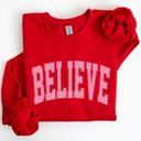 Large Red Believe Varsity Collegiate Christmas Santa Winter Xmas Festive Holiday Cheer Sweatshirt