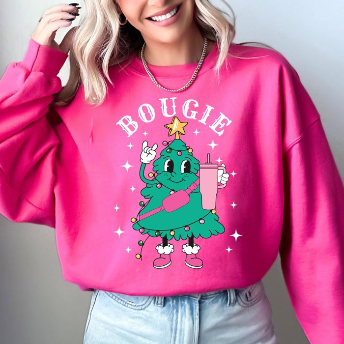 Bougie Christmas Tree Santa Winter Snow Xmas Cozy Festive Holiday Graphic Sweatshirt