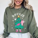 Large Military Green Bougie Christmas Tree Santa Winter Snow Xmas Cozy Festive Holiday Graphic Sweatshirt