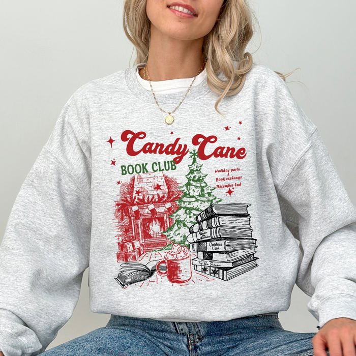 Candy Cane Book Club Christmas Reading Winter Santa Xmas Festive Cozy Holiday Joy Sweatshirt