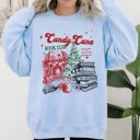 Small Light Blue Candy Cane Book Club Christmas Reading Winter Santa Xmas Festive Cozy Holiday Joy Sweatshirt