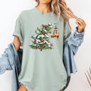 Medium Bay Light Sage Cat Christmas Tree Naughty Santa Snow Xmas Winter Holiday Season Comfort Colors Tee
