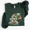 Large Forest Green Cat Christmas Tree Funny Naughty Winter Santa Snow Xmas Cozy Holiday Festive Sweatshirt