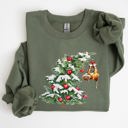 Medium Military Green Cat Christmas Tree Funny Naughty Winter Santa Snow Xmas Cozy Holiday Festive Sweatshirt