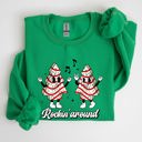 XXL Irish Bright Green Rockin Around Christmas Carols Santa Snow Winter Xmas Festive Pocket Sweatshirt Cozy Holiday Seasonal Illustrated