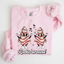 Large Light Pink Rockin Around Christmas Carols Santa Snow Winter Xmas Festive Pocket Sweatshirt Cozy Holiday Seasonal Illustrated