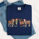 Large Navy Christmas Calves Cow Lovers Santa Farm Life Winter Snow Xmas Animals Comfort Colors Tee