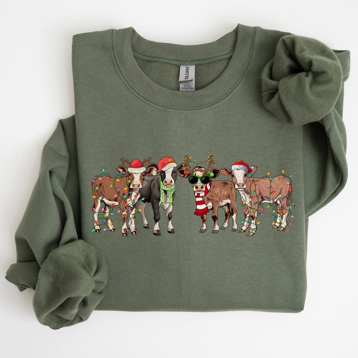 Christmas Calves Cow Lovers Santa Farm Life Winter Snow Xmas Winter Wonderland Edition Sweatshirt