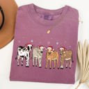 Medium Berry Red Christmas Calves Holstein Santa Farm Life Winter Snow Xmas Cozy Holiday Edition Comfort Colors Tee