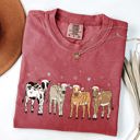 Small Crimson Red Christmas Calves Holstein Santa Farm Life Winter Snow Xmas Cozy Holiday Edition Comfort Colors Tee