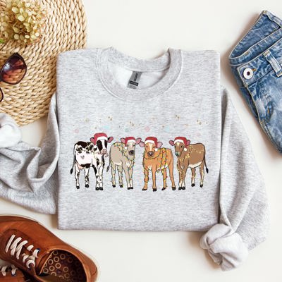 Christmas Calves Holstein Cow Lovers Santa Farm Life Winter Snow Xmas Sweatshirt