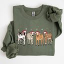 Large Military Green Christmas Calves Holstein Cow Lovers Santa Farm Life Winter Snow Xmas Sweatshirt
