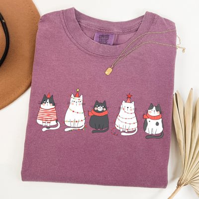 Christmas Cats Kitties Cat Lovers Santa Winter Snow Xmas Edition Comfort Colors Tee