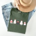 Medium Moss Dark Green Christmas Cats Kitties Cat Lovers Santa Winter Snow Xmas Edition Comfort Colors Tee