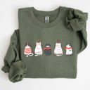 XXXL Military Green Charming Christmas Cats And Kitties Celebrating With Santa In A Snowy Xmas Scene Sweatshirt