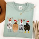 XXL Bay Light Sage Christmas Chickens In A Row Chicken Lovers Santa Farm Life Winter Snow Xmas Comfort Colors Tee