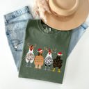 Medium Moss Dark Green Christmas Chickens In A Row Chicken Lovers Santa Farm Life Winter Snow Xmas Comfort Colors Tee