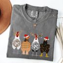 Medium Pepper Dark Gray Christmas Chickens In A Row Chicken Lovers Santa Farm Life Winter Snow Xmas Comfort Colors Tee