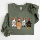 Small Military Green Christmas Chickens In A Row Santa Farm Life Winter Snow Xmas For Chicken Lovers Sweatshirt