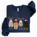 XL Navy Christmas Chickens In A Row Santa Farm Life Winter Snow Xmas For Chicken Lovers Sweatshirt