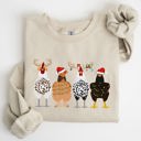 XL Sand Christmas Chickens In A Row Santa Farm Life Winter Snow Xmas For Chicken Lovers Sweatshirt
