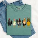 XL Light Green Christmas Chickens Santa Farm Life Winter Snow Xmas Village Holiday Scene Cozy Festive Farmyard Comfort Colors Tee