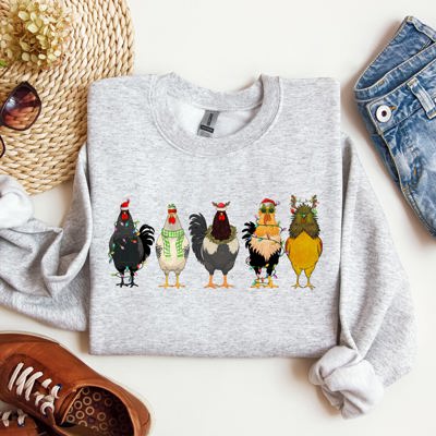 Christmas Chickens Santa Farm Life Winter Snow Cozy Farmhouse Holiday Scene Sweatshirt