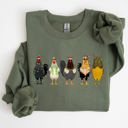 XL Military Green Christmas Chickens Santa Farm Life Winter Snow Cozy Farmhouse Holiday Scene Sweatshirt