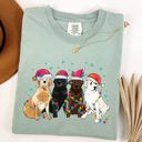 Medium Bay Light Sage Christmas Dogs Puppies Dog Lovers Santa Claus Winter Snow Holiday Theme Comfort Colors Tee