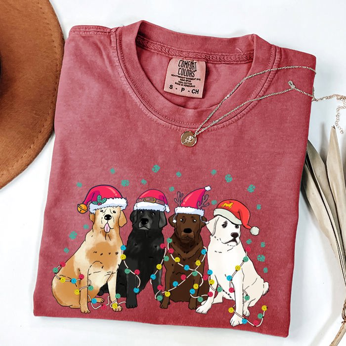 Christmas Dogs Puppies Dog Lovers Santa Claus Winter Snow Holiday Theme Comfort Colors Tee