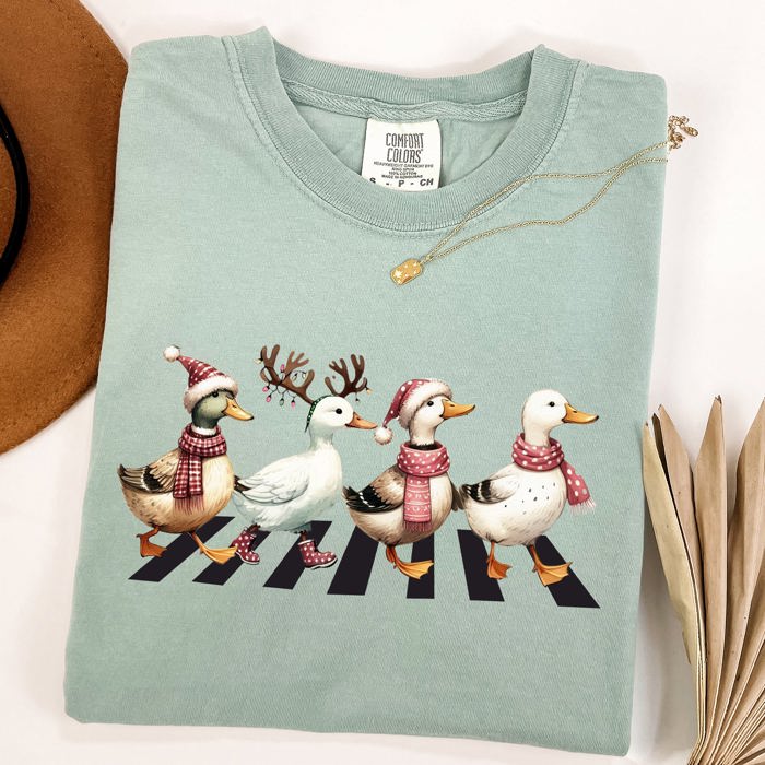 Christmas Ducks And Farm Animals Crossing Santa Winter Snow Xmas Comfort Colors Tee