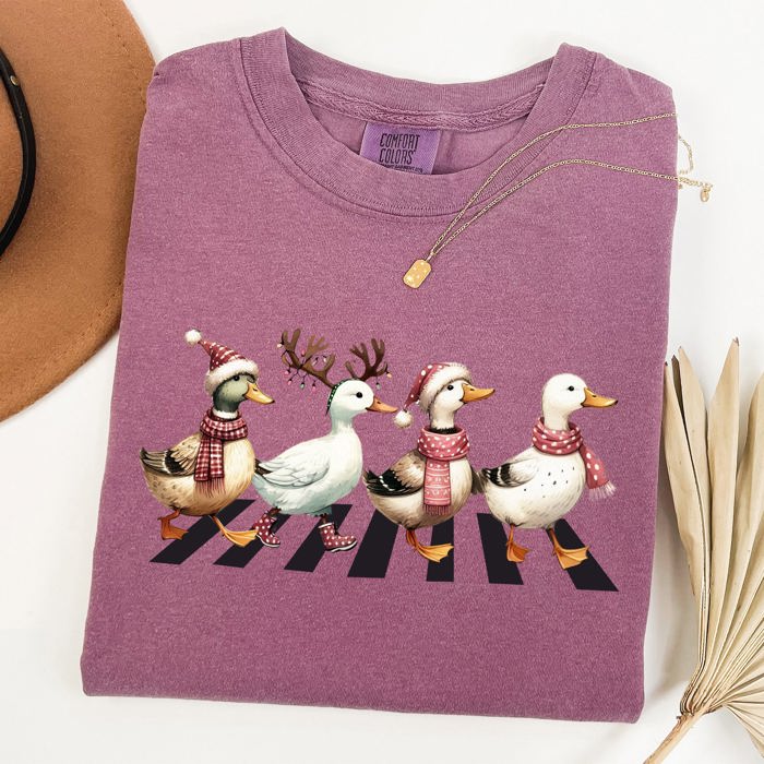 Christmas Ducks And Farm Animals Crossing Santa Winter Snow Xmas Comfort Colors Tee